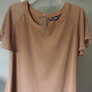 Tan flutter sleeve blouse from New York and Company, size XL